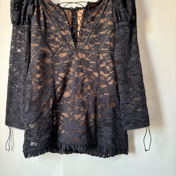 For Love and Lemons Violetta Slip Lace Dress in Black - Picture 3 of 14